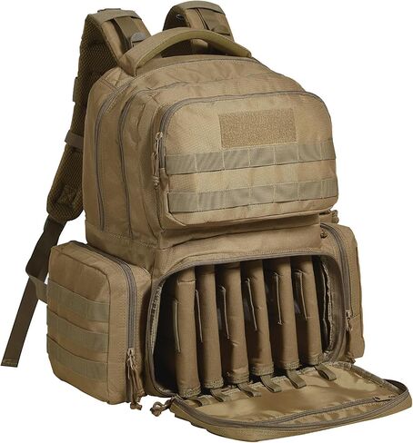 VEVOR Tactical Range Backpack for 6 Pistols, Gun Backpack with 6 Independent Pistol Bags & 10 Magazines, Pistol Backpack for Outdoor Hunting Shooting, Range Bag for Handguns Lockable Zipper (Brown) in Saudi Arabia