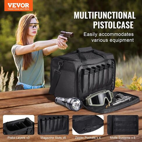 VEVOR Tactical Range Backpack for 6 Pistols, Gun Backpack with 6 Independent Pistol Bags & 10 Magazines, Pistol Backpack for Outdoor Hunting Shooting, Range Bag for Handguns Lockable Zipper (Brown) in Saudi Arabia