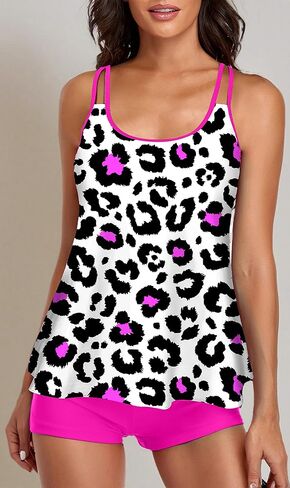UNIQWETO Tummy Control Tankini Swimsuits for Women's 2 Piece Bikini Bathing Suits Long Tank Top with Boyshorts in Kuwait