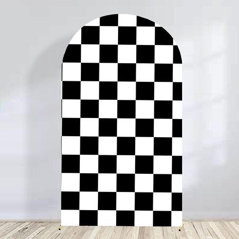 Arch Backdrop Covers Racing Checker Texture Black and White Chiara Arch Backdrop Cover for Baby Shower Birthday Party (6FT) in Saudi Arabia