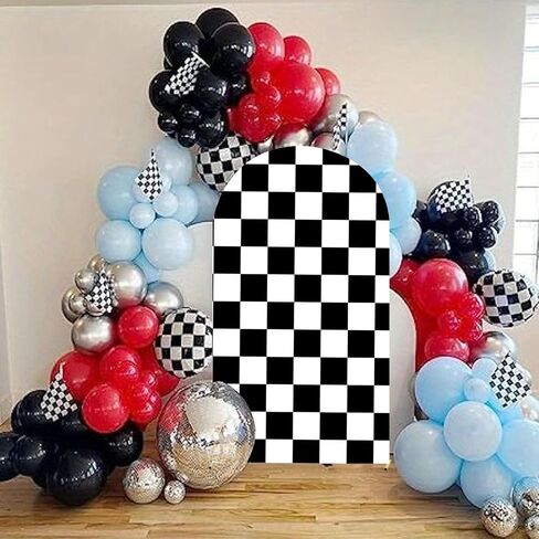 Arch Backdrop Covers Racing Checker Texture Black and White Chiara Arch Backdrop Cover for Baby Shower Birthday Party (6FT) in Saudi Arabia