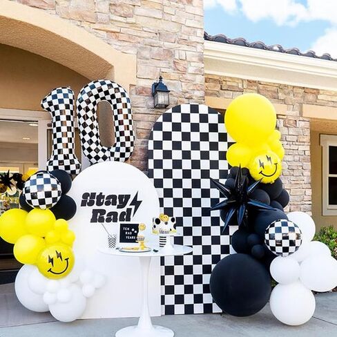 Arch Backdrop Covers Racing Checker Texture Black and White Chiara Arch Backdrop Cover for Baby Shower Birthday Party (6FT) in Saudi Arabia