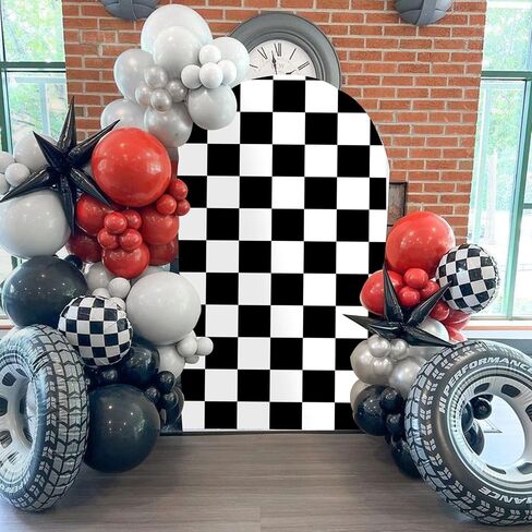 Arch Backdrop Covers Racing Checker Texture Black and White Chiara Arch Backdrop Cover for Baby Shower Birthday Party (6FT) in Saudi Arabia