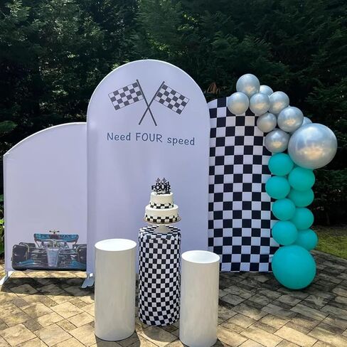 Arch Backdrop Covers Racing Checker Texture Black and White Chiara Arch Backdrop Cover for Baby Shower Birthday Party (6FT) in Saudi Arabia