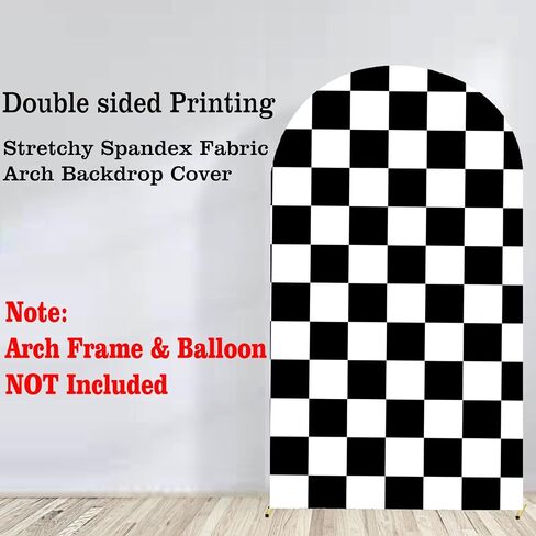 Arch Backdrop Covers Racing Checker Texture Black and White Chiara Arch Backdrop Cover for Baby Shower Birthday Party (6FT) in Saudi Arabia