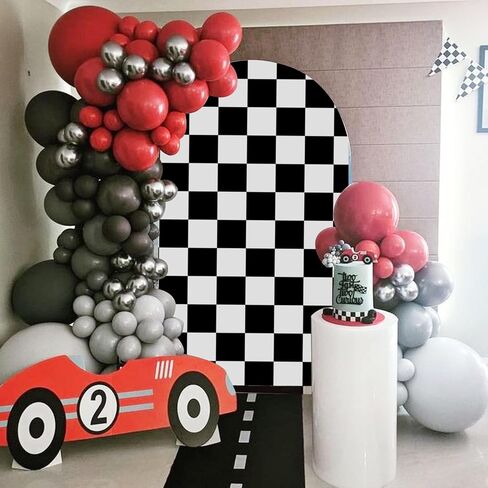 Arch Backdrop Covers Racing Checker Texture Black and White Chiara Arch Backdrop Cover for Baby Shower Birthday Party (6FT) in Saudi Arabia
