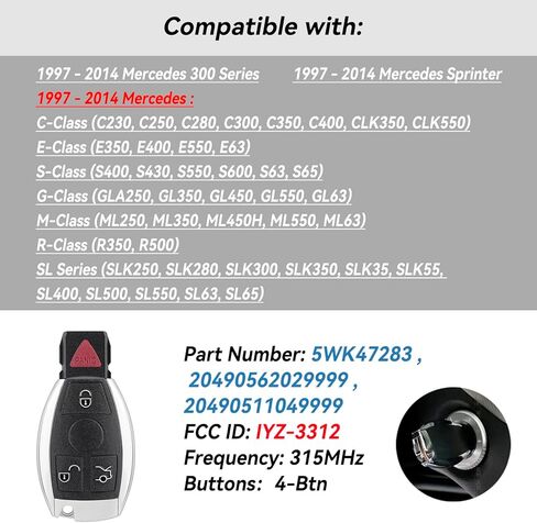 مفتاح السيارة فوب استبدال مفتاح بعيد لمرسيدس MB E350 E320 ML350 SLK300 CLK350 SLK350 R350 ML450 CL550 GL550 CLK ML S G K 1997-2014 دخول بدون مفتاح عن بعد IYZ3312 in Kuwait