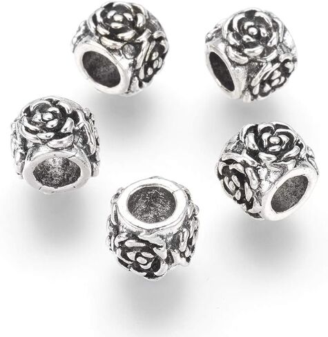 Pandahall 10pcs Tibetan Style Alloy Beads Column Large Hole Metal Beads Spacers Antique Silver 15.5x13mm, Hole: 9.5mm fit European Snake Chain in Saudi Arabia