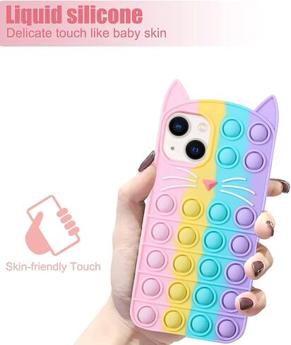 Fidget Pop Phone Case for iPhone 14/iPhone 13, Kawaii Cute Case for iPhone 14 for Girls, Compatible with iPhone 13 Case Cartoon Cat Fidget Stress Relief Push Pop Bubble Case for iPhone 14 in Saudi Arabia