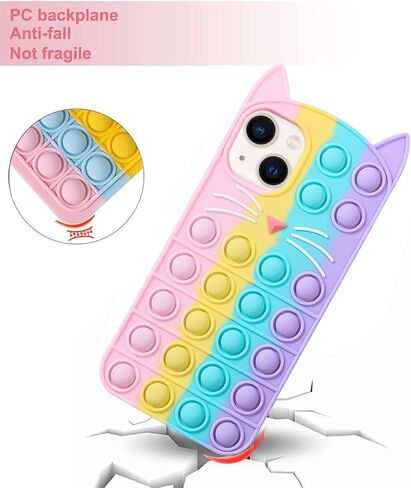 Fidget Pop Phone Case for iPhone 14/iPhone 13, Kawaii Cute Case for iPhone 14 for Girls, Compatible with iPhone 13 Case Cartoon Cat Fidget Stress Relief Push Pop Bubble Case for iPhone 14 in Saudi Arabia