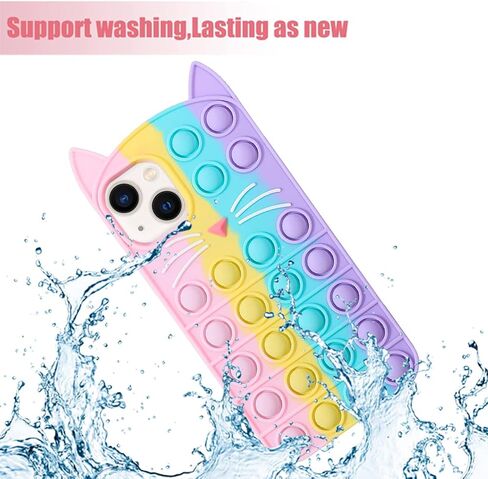 Fidget Pop Phone Case for iPhone 14/iPhone 13, Kawaii Cute Case for iPhone 14 for Girls, Compatible with iPhone 13 Case Cartoon Cat Fidget Stress Relief Push Pop Bubble Case for iPhone 14 in Saudi Arabia