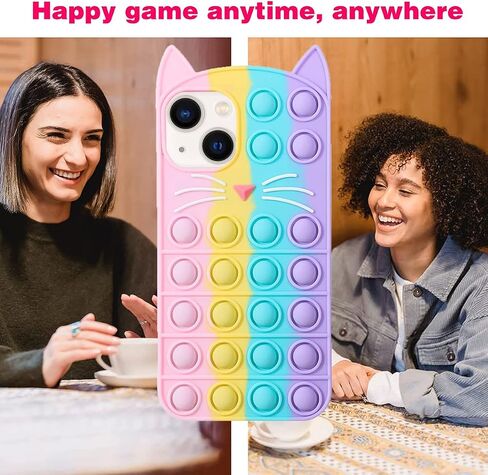 Fidget Pop Phone Case for iPhone 14/iPhone 13, Kawaii Cute Case for iPhone 14 for Girls, Compatible with iPhone 13 Case Cartoon Cat Fidget Stress Relief Push Pop Bubble Case for iPhone 14 in Saudi Arabia