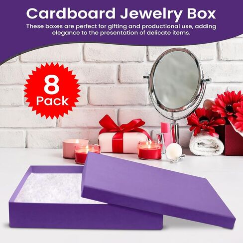 Novel Box Made in USA Jewelry Gift Box in Blue Kraft with Removable Cotton Pad 7X5X1.25 (Pack of 8) + Custom NB Pouch in Kuwait