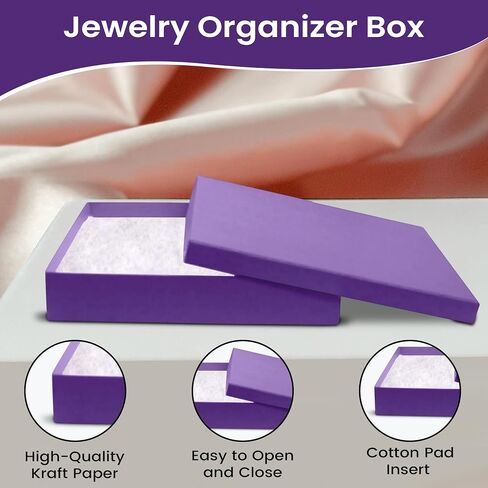 Novel Box Made in USA Jewelry Gift Box in Blue Kraft with Removable Cotton Pad 7X5X1.25 (Pack of 8) + Custom NB Pouch in Kuwait