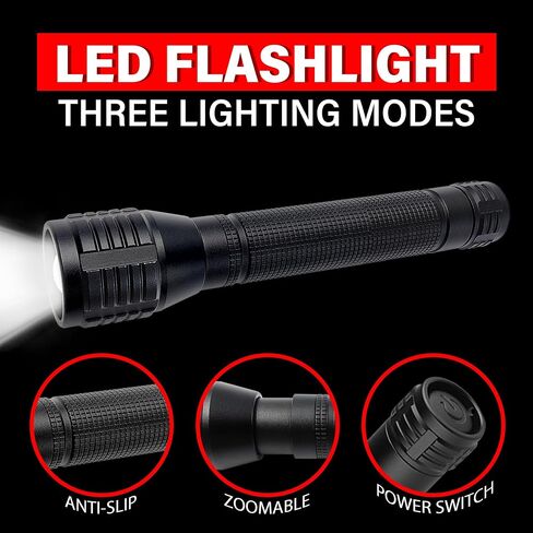High Lumens Zoomable LED Flashlight, 3 Modes, AA Battery Powered – Powerful for Camping, Outdoor, and Emergency Use,2-Pack in Kuwait