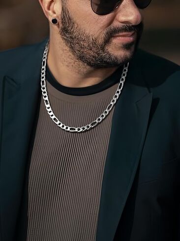 Stainless Steel Figaro Chain Necklace for Men Women, Real Gold/Black Plated Chains, 4/6/7/9mm width,18"-30" Length Jewelry Gift, Send Gift Box in Kuwait