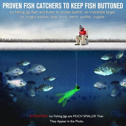 Dovesun 135Pcs Ice Fishing Lures Kit Ice Fishing Jigs Crappie Lures Ice Fishing Lures for Panfish Bass Walleye Crappie Jigs Ice Fishing Gift Ice Fishing Gear Accessories Tackle Glow in The Dark in Kuwait