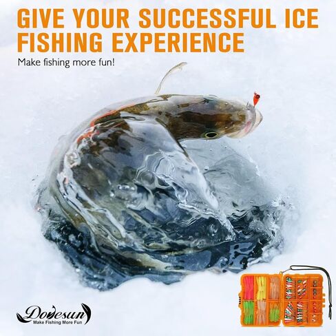 Dovesun 135Pcs Ice Fishing Lures Kit Ice Fishing Jigs Crappie Lures Ice Fishing Lures for Panfish Bass Walleye Crappie Jigs Ice Fishing Gift Ice Fishing Gear Accessories Tackle Glow in The Dark in Kuwait