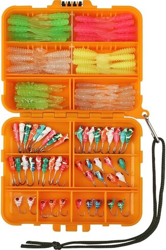 Dovesun 135Pcs Ice Fishing Lures Kit Ice Fishing Jigs Crappie Lures Ice Fishing Lures for Panfish Bass Walleye Crappie Jigs Ice Fishing Gift Ice Fishing Gear Accessories Tackle Glow in The Dark in Kuwait