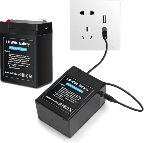 بطارية LiFePO4 مطورة قابلة لإعادة الشحن 6 فولت 6 أمبير مع تصميم شحن USB، بطارية ليثيوم 6 فولت 2000+ دورات مع BMS (محطات F1) للركوب على الألعاب، وحدة تغذية الغزلان 2 حزمة in Kuwait