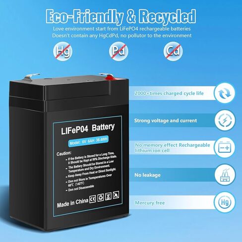 بطارية LiFePO4 مطورة قابلة لإعادة الشحن 6 فولت 6 أمبير مع تصميم شحن USB، بطارية ليثيوم 6 فولت 2000+ دورات مع BMS (محطات F1) للركوب على الألعاب، وحدة تغذية الغزلان 2 حزمة in Kuwait