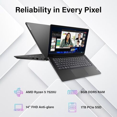 كمبيوتر محمول Lenovo V14 Business، شاشة 14 بوصة FHD 1080p، معالج AMD Ryzen 5 7520U رباعي النواة، صوت Dolby، USB من النوع C، منفذ إيثرنت، Windows 11 Pro، مع حزمة WOWPC 500 جيجابايت (8 جيجابايت DDR5 | 256 جيجابايت PCIe SSD)، أسود in Saudi Arabia