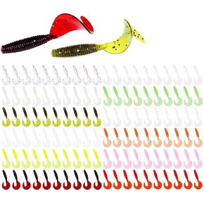 Curly-Tail SwimBait Fishing Lures, 4cm Paddle Tail Swimbaits Fishing Soft Bait Fishing Worms Lures for Saltwater/Freshwater (120 Pcs