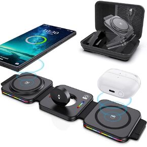 Travel Charger for Samsung Multi Devices, 3 in 1 Wireless Charger for Samsung Galaxy S24 Ultra, Magnetic Foldable Charger for Travel, Wireless Charging Pad for Galaxy Watch 7/Ultra