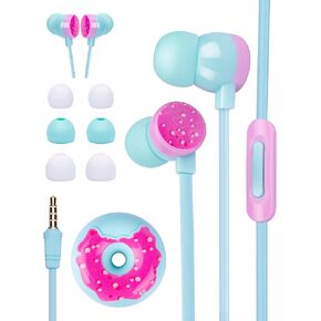 Wired Earbuds for Kids in-Ear Headphones, OHEDMEH Cute Donut Kids Earphones for School, Flat Cable Cute Earbud with Microphone and Lovely Kids Ear Buds Storage Case for Girls Boys and Adults (Skyblue)