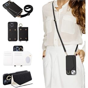 HANDODO Wallet Case Compatible iPhone 14 Pro,Women Vegan Leather Detachable Crossbody Phone Case with RFID Blocking Card Holder Adjustable Strap Shockproof Kickstand Phone Wallet (Black)