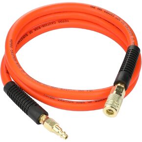 YOTOO Air Hose 3/8 in. x 10 ft, 300 PSI Hybrid Lead-in Air Compressor Hose, Heavy Duty, Lightweight, Kink Resistant, All-Weather Flexibility with 1/4 in. Air Fittings and Bend Restrictors, Orange