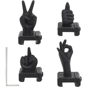 JFFCESTORE Fun Functional Finger Sight Set, V Hand & Middle Finger and Okay & Thumbs Up Sign Fixed Backup Front and Rear Polymer Sight Set, Fit Picatinny