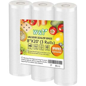 Vacuum Sealer Bags - 8" x 20' (3 Rolls) - Commercial Grade Sous Vide & Food Saver Rolls, Reusable & Resizable, Puncture Protected, Ideal for Cooking & Freezer Storage