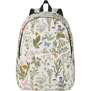 Vintage Wild Herb Floral Flower Backpack for Girls Boys Women Lightweight Canvas Bookbag Casual Daypack for Travel Outdoor Camping, 17 Inch