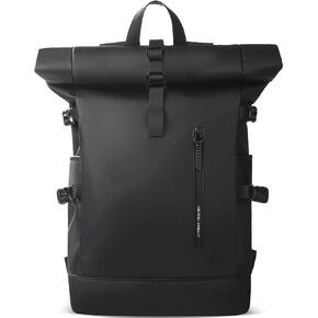 Roll Top Laptop Backpack for Men Women, Expandable Casual Daypack for 15.6 Inch Macbook Water-Resistant Commuter Laptop Rucksack Large Capacity Adjustable 18-27L for Work Business College-Black
