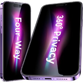 Esanik 2 Pack 4-way 360 Anti-spy for iPhone 14 Pro Privacy Screen Protector 6.1'' Tempered Glass, Installation Frame, 9H Hardness, Easy Installatio