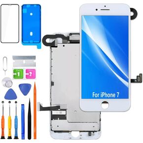 Screen Replacement for iPhone 7 LCD Display FHD Touchscreen Digitizer Frame Mounting with Earphone, Front Camera, Proximity Sensor,Waterproof Adhesive,Repair Kits (White)