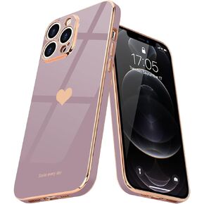 Teageo for iPhone 12 Pro Max Case for Women Girl Cute Love-Heart Luxury Bling Plating Soft Back Cover Raised Camera Protection Bumper Silicone Shockproof Phone Case for iPhone 12 Pro Max, Black