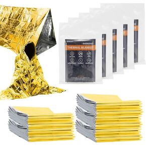 50PCS Emergency Blankets, 82x62inch Thermal Mylar Foil Blanket, Waterproof Space Blanket, Designed for NASA, Survival Rescue Blanket for Hiking, Camping, Bug Out Bag First Aid Kits,Golden
