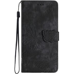 Designed for Samsung Galaxy S24 Plus Wallet Case | [Kickstand][Wrist Strap][Card Holder Slots] Butterfly Embossed Skin Feel PU Leather Flip Cover | Purple