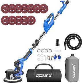 Drywall Sander with Vacuum Dust Collection, AZZUNO 7 Variable Speed Foldable 8.5-Amp 750W Drywall Sander with LED Lights, Extendable Handle, 12pcs Sanding Discs