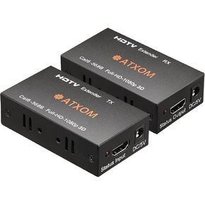 HDMI Over Ethernet Extender, Over Cat 5e/6/7 LAN Cable, Up to 200Ft, Full HD 1080P @ 60HZ, EDID Copy, Dolby Digital/DTS Compatible, High Resolution Signal, Balun Transmitter and Receiver