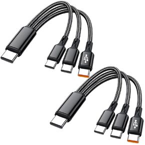 Multi USB C Cable 4FT 2Pack,3 in 1 Multiple Type C Charging,3A Splitter USB-C Charger,Nylon Cord,USB C to 3 USB C Port, Compatible with iPhone 15,iPad Pro/Air,Samsung S23,Google,Android,Kindle fire