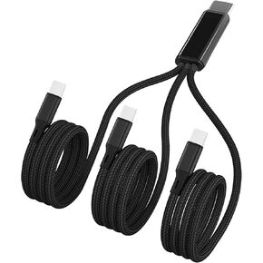 كابل USB C متعدد 4 أقدام 2 حزمة، 3 في 1 شحن متعدد النوع C، شاحن USB-C مقسم 3A، سلك نايلون، USB C إلى 3 منافذ USB C، متوافق مع iPhone 15، iPad Pro/Air، Samsung S23، Google، Android، أوقد النار in Kuwait