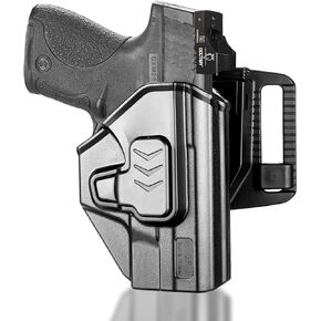 M&P Shield 9MM Holster, Level II Retention OWB Holster for 3.1" Barrel M&P 9mm .40 Shield (M2.0), M&P 40 Shield, Belt Loop Attachment, Outside Waistband Carry, Index Finger Release