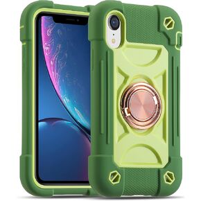 MARKILL Compatible with iPhone XR Case 6.1 Inch with Ring Stand, Heavy-Duty Military Grade Shockproof Phone Cover with Magnetic Car Mount for iPhone XR 6.1. (Rainbow Pink)