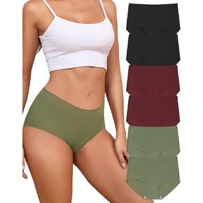 LEVAO Women's High Waisted Seamless Underwear No Show Full Coverage Briefs Stretchy Invisible Panties Cheeky Pack of 6
