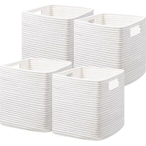 UBBCARE Set of 3 Cotton Rope Basket 13 X 13 X 13 Inches, Woven Storage Baskets for Shelves, Organizing with Handles, Cube Storage Bins for Storage Books, Magazines, Beige