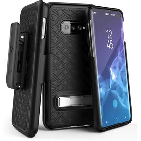 Encased Galaxy S10 Plus Belt Case with Kickstand (2019 Slimline Series) Ultra Thin Cover w/Rotating Holster Clip (for Samsung Galaxy S10+) Black