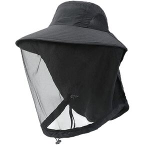 Mosquito Hat Head Net Hat Summer Breathable Mesh Sun Bucket Hats with Hidden Veil Night Fishing Garden Hat for Men women